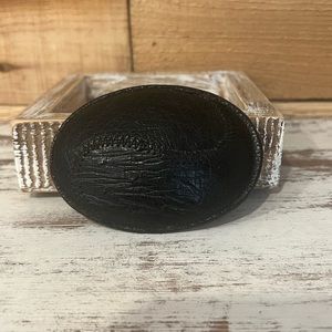 New Vintage, rare, black, leather oval belt buckle